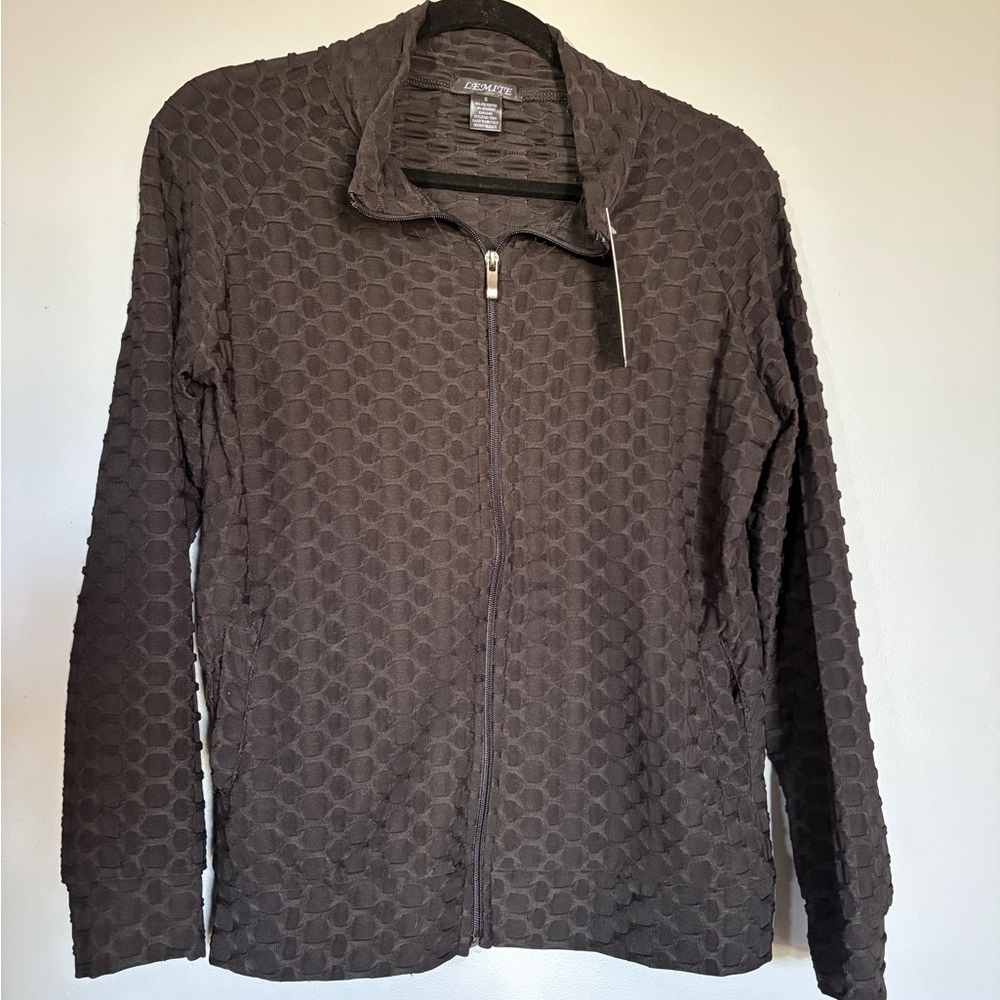Black Textured 1/4 Zip-Up Jacket - Quiet Luxury Minimalism Grunge Indie Sleaze